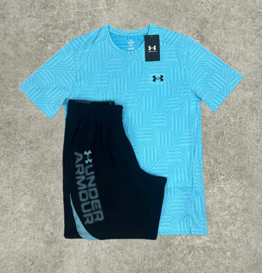 Under Armour Geotessa T-shirt & Short Set - Baby Blue/Black